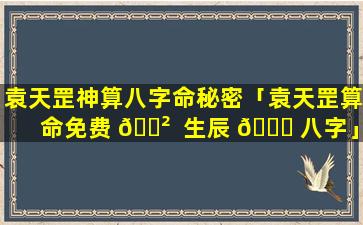 袁天罡神算八字命秘密「袁天罡算命免费 🌲  生辰 🐘 八字」